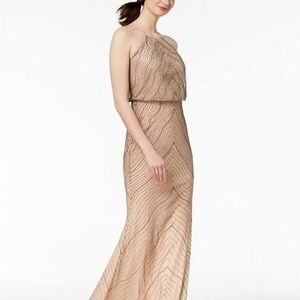 Adrianna Papell Blush/Nude Beaded Bridesmaid Dress